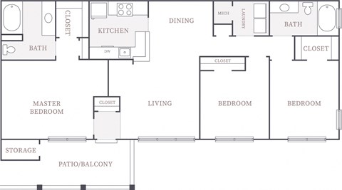 Floor plan for 3 beds, 2 baths, 1416 sqft